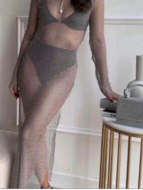 Zara White Iridescent Mesh dress